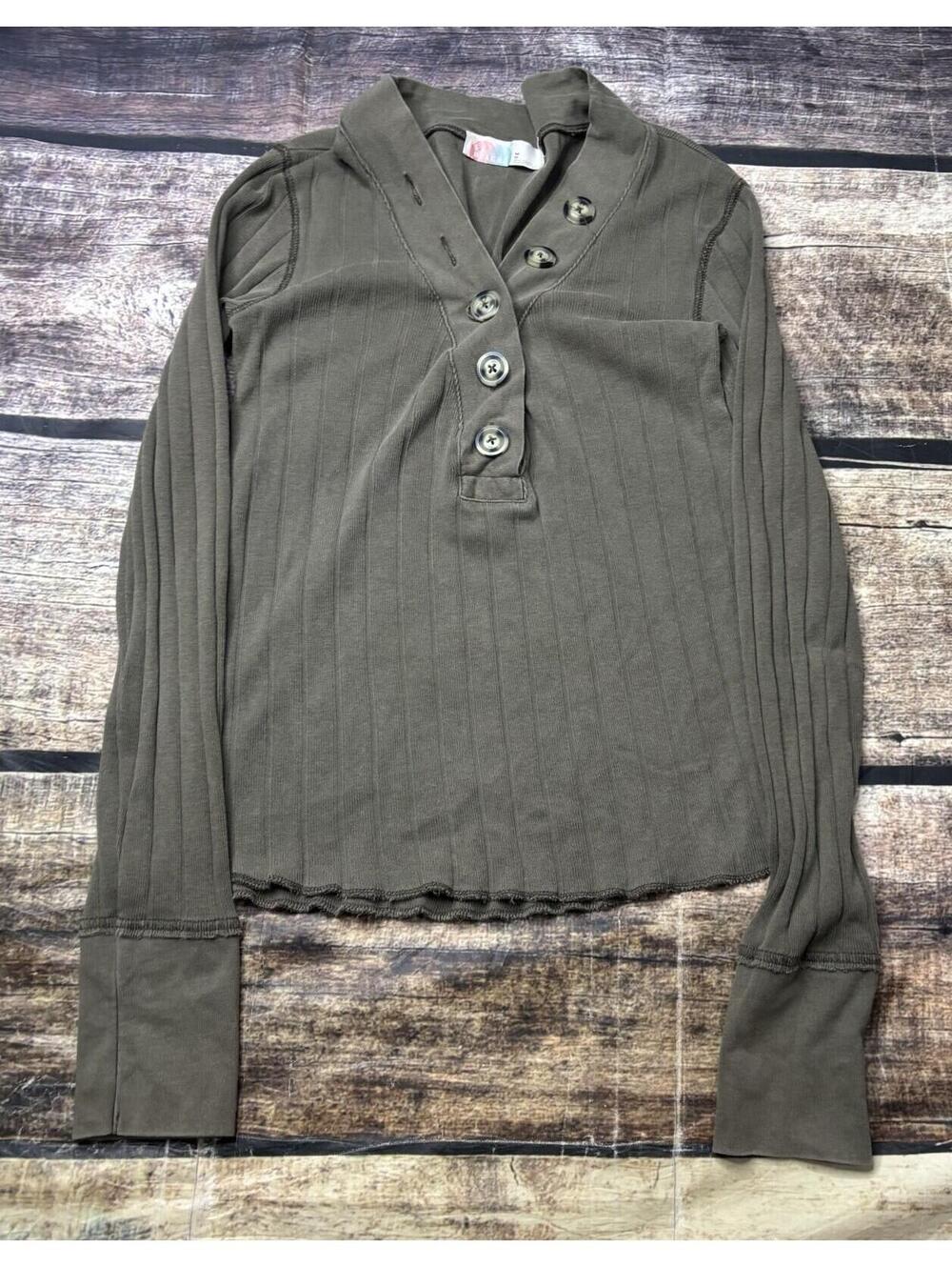 Free People Beach Sweater Womens XS Button Cotton Green